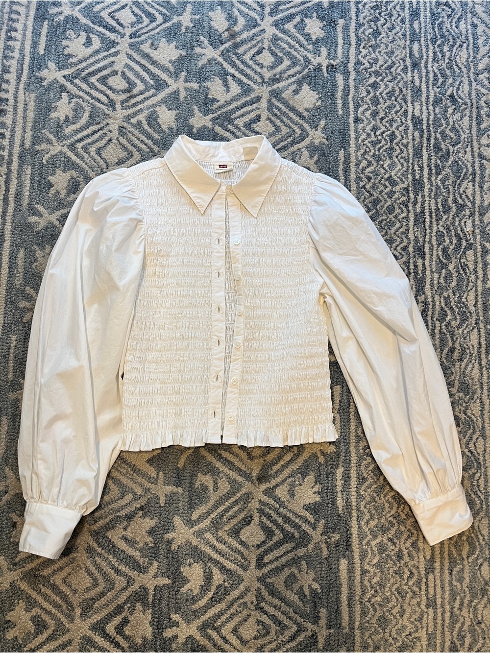 Levi's White Smocked Button-Front Blouse - Picture 2 of 3